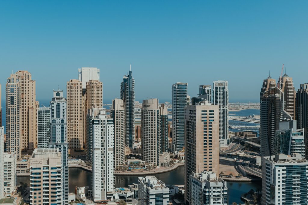 Dubai Marina skyline with modern residential towers and waterfront properties